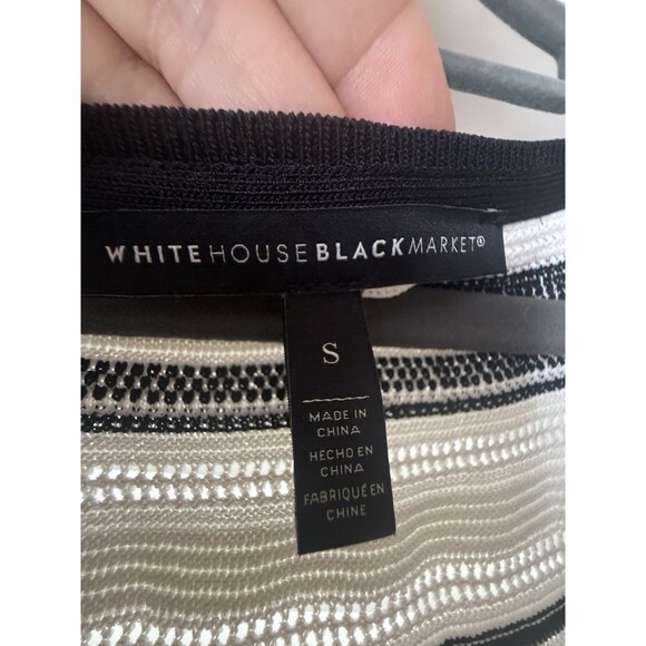WHITE HOUSE BLACK MARKET ECRU WHITE BLACK FLUTTER SLEEVE POINTELLE STRIPE TOP S - Picture 4 of 8